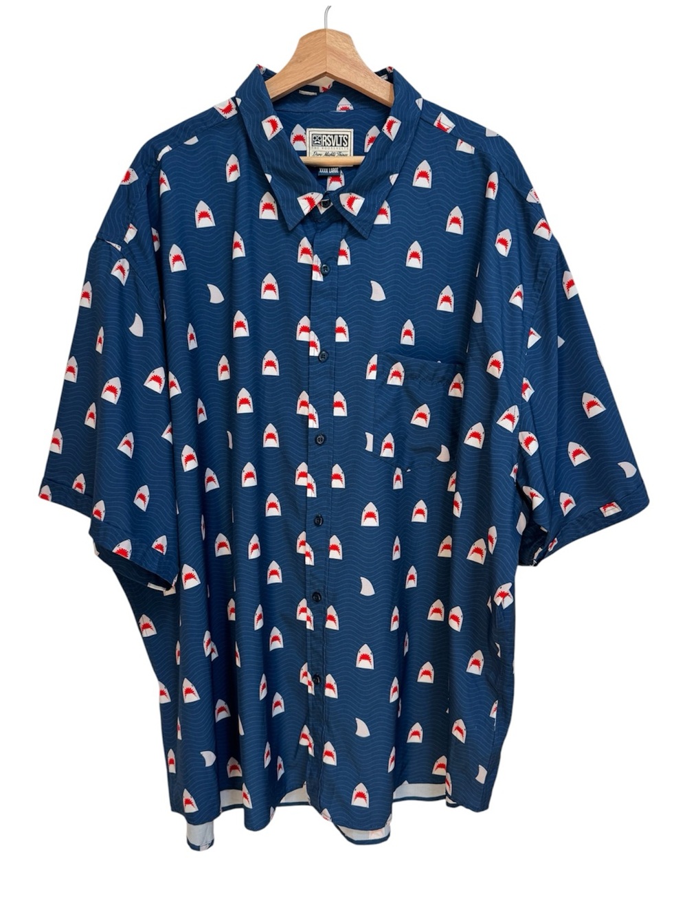 RSVLTS Chomp Shark Button Up Shirt Men’s XXXX Large Blue Beach Vacation Summer